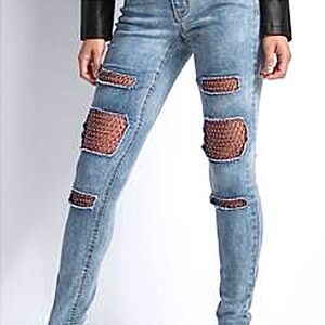 VENUS Crystal Fishnet Distressed Jeans